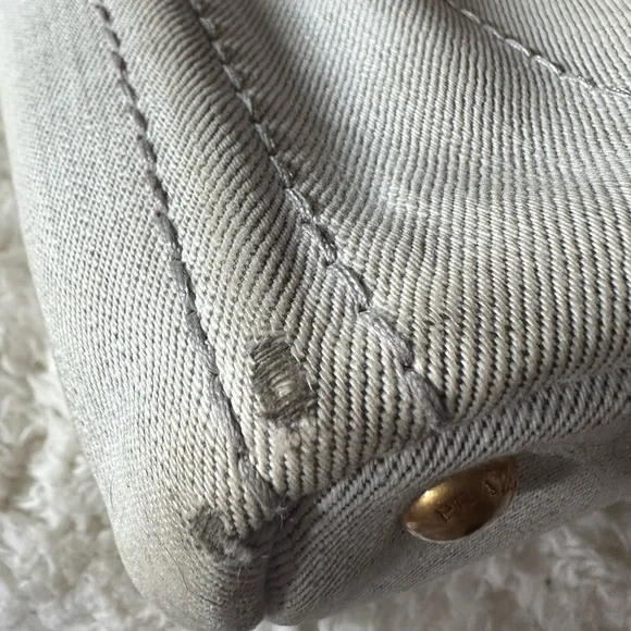 Vintage Prada Small Canapa Denim Logo Tote in Bianco Grey/white - Picture 10 of 16